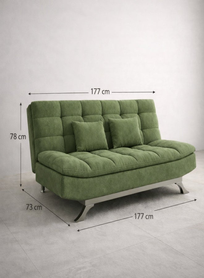 Harmony Home Suede Fabric Sofa  Bed – Modern Folding Convertible Sofa Bed with Pillow, Compact Space-Saving Design for Living Room, Apartment, Dorm & Office - Green - Image 3